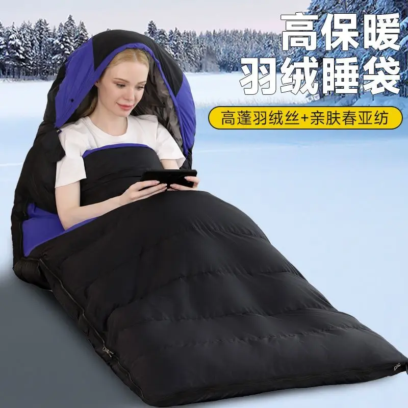 Down-Filled Sleeping Bag Outdoor Adults Winter Thicken Thermal minus30Degree20Degrees Adult Portable Camping Travel Cold-Proof