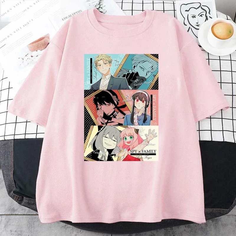 Spy Family Anime Print T-Shirts Damen Kleidung Sommer Lässige Mode Harajuku Niedlich Lustig Kurzarm Tops O-Ausschnitt T-Shirts