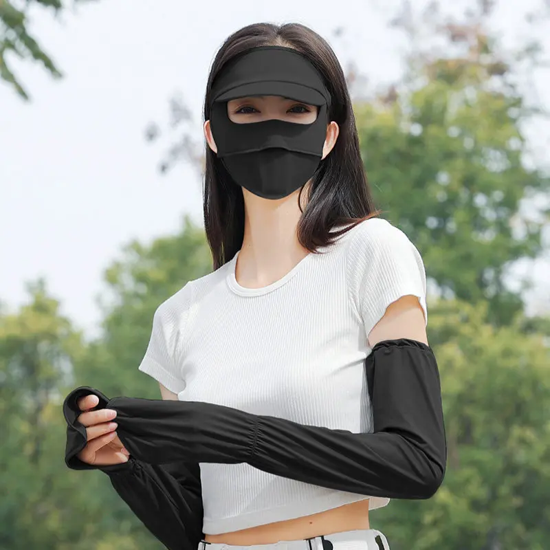 Driving Sun Protection Gloves, Arm Sleeves, Ice Silk Sun Protection Sleeves for Women, Uv Protection, Cycling Ice Sleeves, Arm Protectors, Oversized Loose Fit for Summer [Ice Sleeves + Mask]