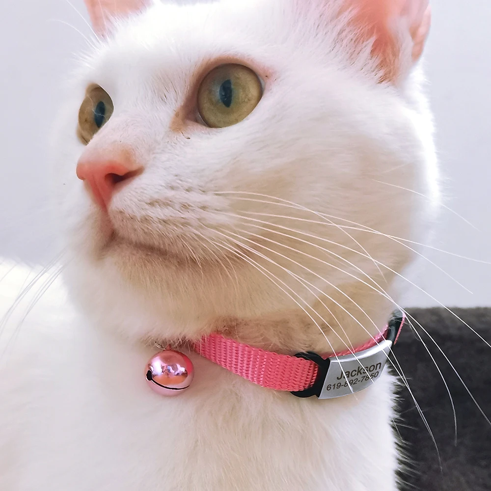 Personalized 1cm Width Cat Collar with Bell Safe Breakaway Cats Collars Quick Release Cute Necklace Free Engrave For Cats Kitten