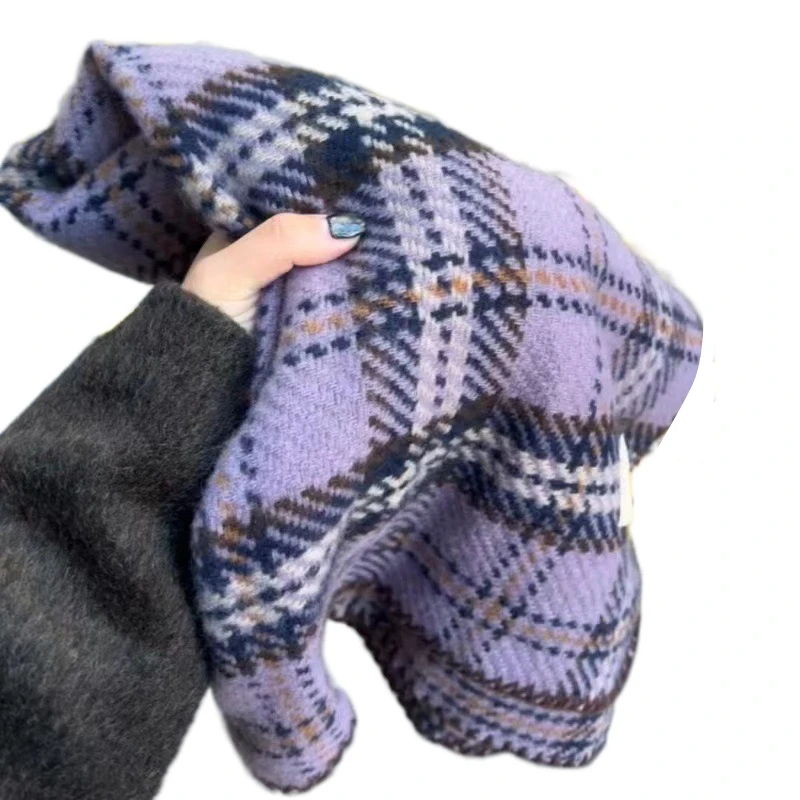 

Retro Red Plaid Scarf Cashmere Warm Wool Scarves Korean Style Thick Cashmere Scarves Women