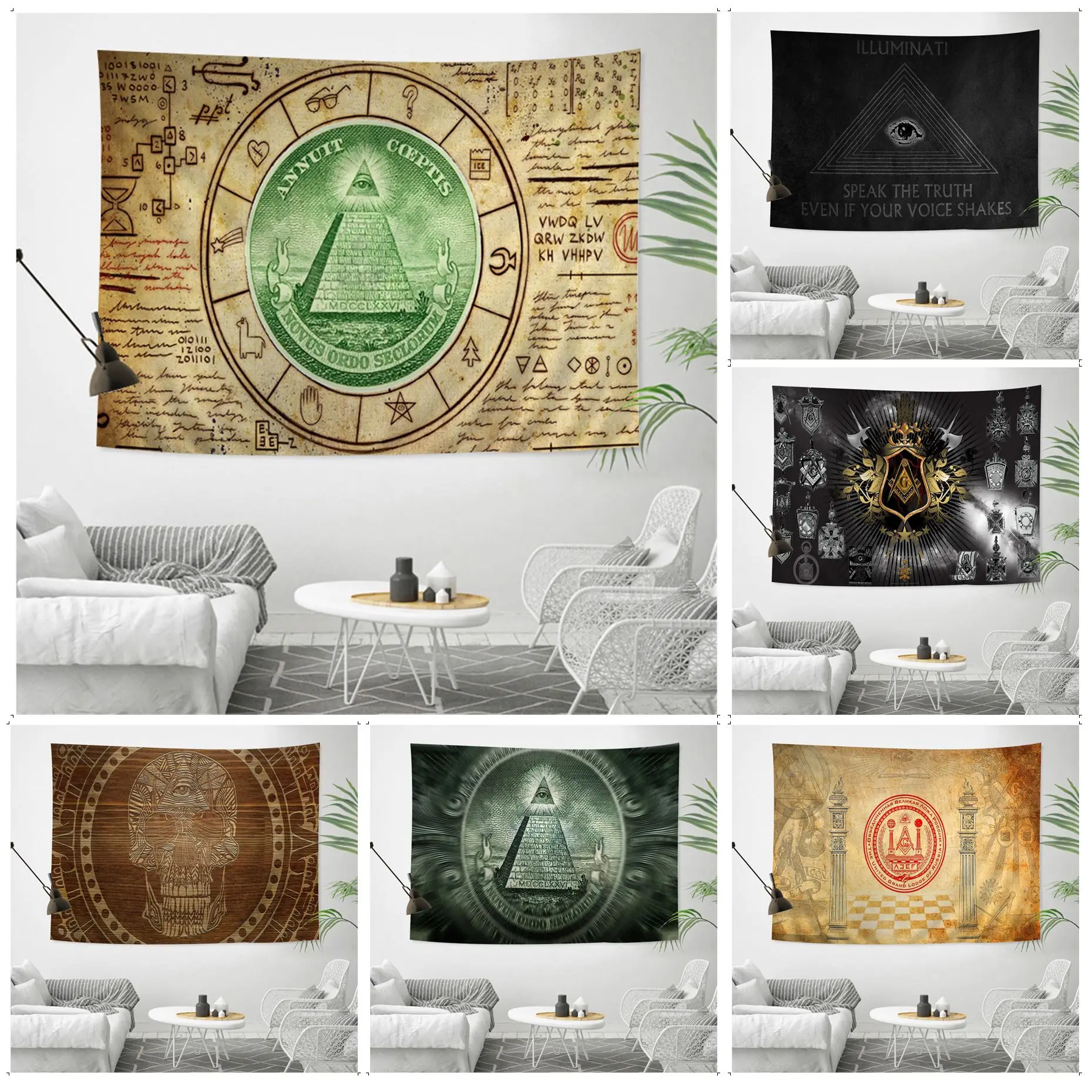 

Masonic Illuminati Printed Printed Large Wall Tapestry Hanging Tarot Hippie Wall Rugs Dorm Kawaii Room Decor