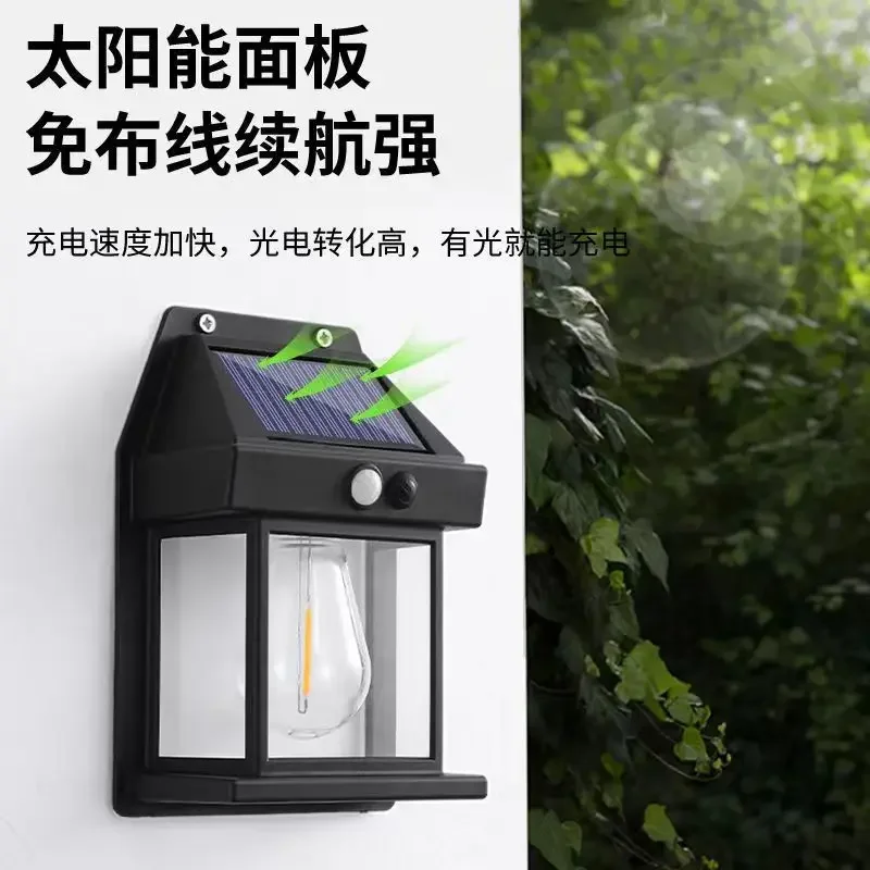 

New Outdoor Solar Wall Light Outdoor Waterproof Tungsten Wire Light Induction Courtyard Lamp Garden Villa Night Light Lighting