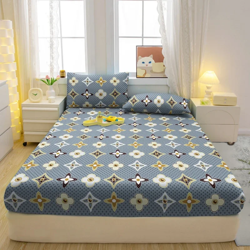 1 Simple Modern Geometry Printed Matte Fitted Sheet, Bedroom Printed Bed Cover, Bedding (Excluding Pillowcases)