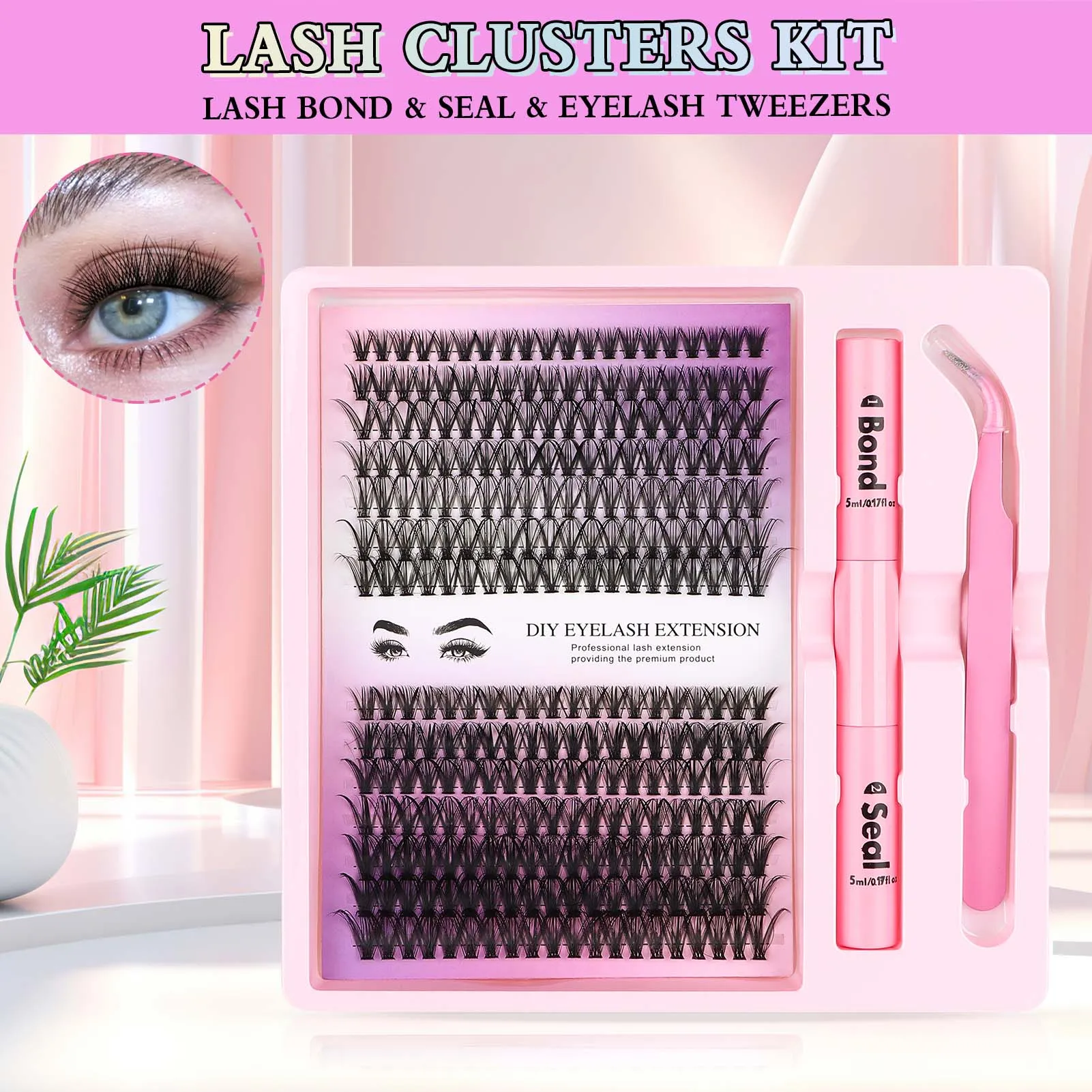 30D 40D DIY Individual Lashes Clusters Kit 9-16mm Mixed False Eyelash Extension Kit D Curl Thick with Bond and Seal Tweezers