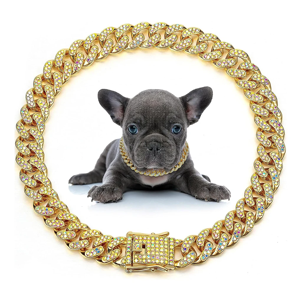 

Dog Collar Full Diamond Large Gold Chain Cuban Chain Necklace Accesorios Para Perros Luxury Dog Collar Para Perro Dog Supplies