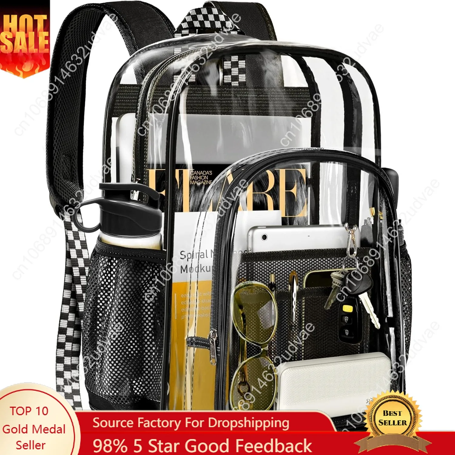 

PAMANO Clear Backpack Transparent Heavy Duty Bookbag See Through Bag for College Work Travel Security, Black