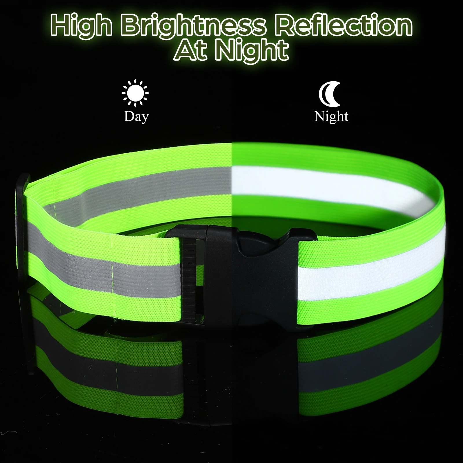 حزام أمان عاكس أخضر فلوري مرن قابل للتعديل وضوح عالي لتشغيل ركوب الدراجات والمشي للسلامة العاكسة