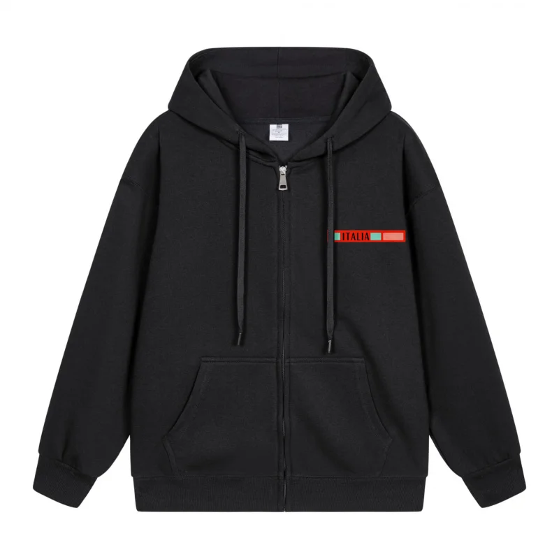 

Мужская толстовка на молнии, черная толстовка с красной этикеткой, новинка 2025, стиль, повседневный стиль для пар, стиль для пар