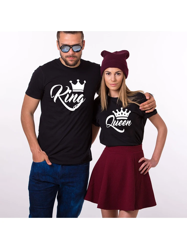 

King Queen Couples T Shirt Crown Printing Couple Clothes Summer Casual O-neck T-shirt Tops Lovers Tee Shirt Outfist Clothing