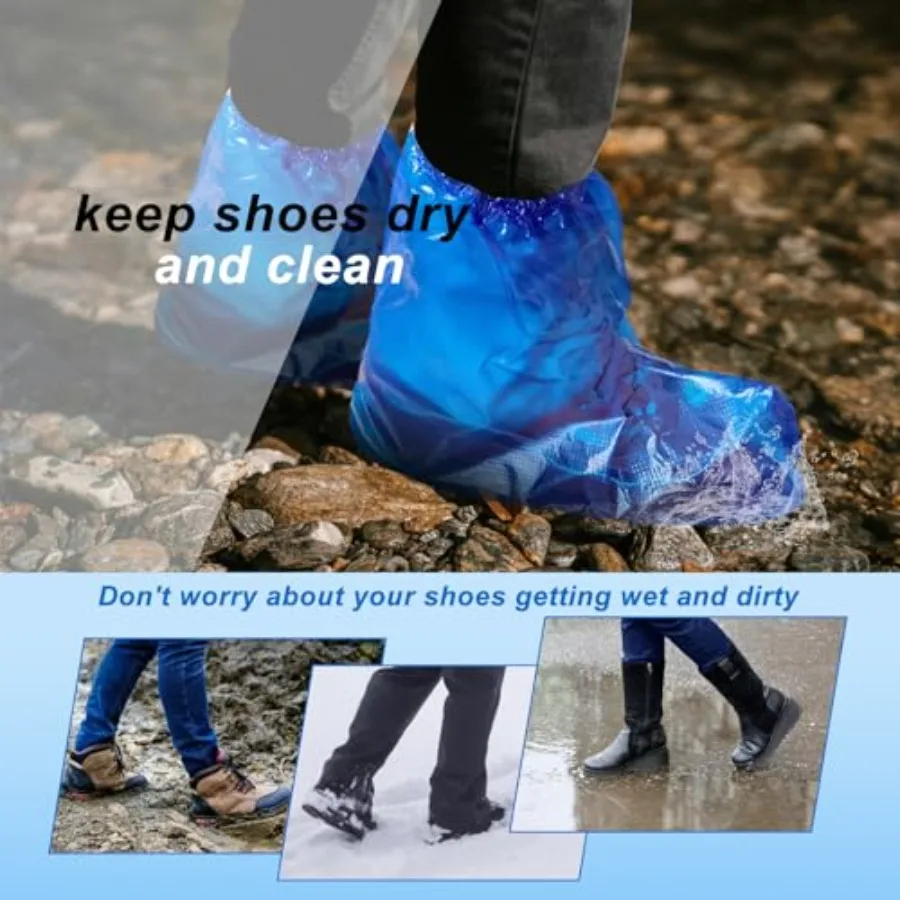 실내 및 실외 사용을 위한 100쌍 일회용 플라스틱 부츠 커버 비오는 날 건설에 이상적인 방수 신발 커버