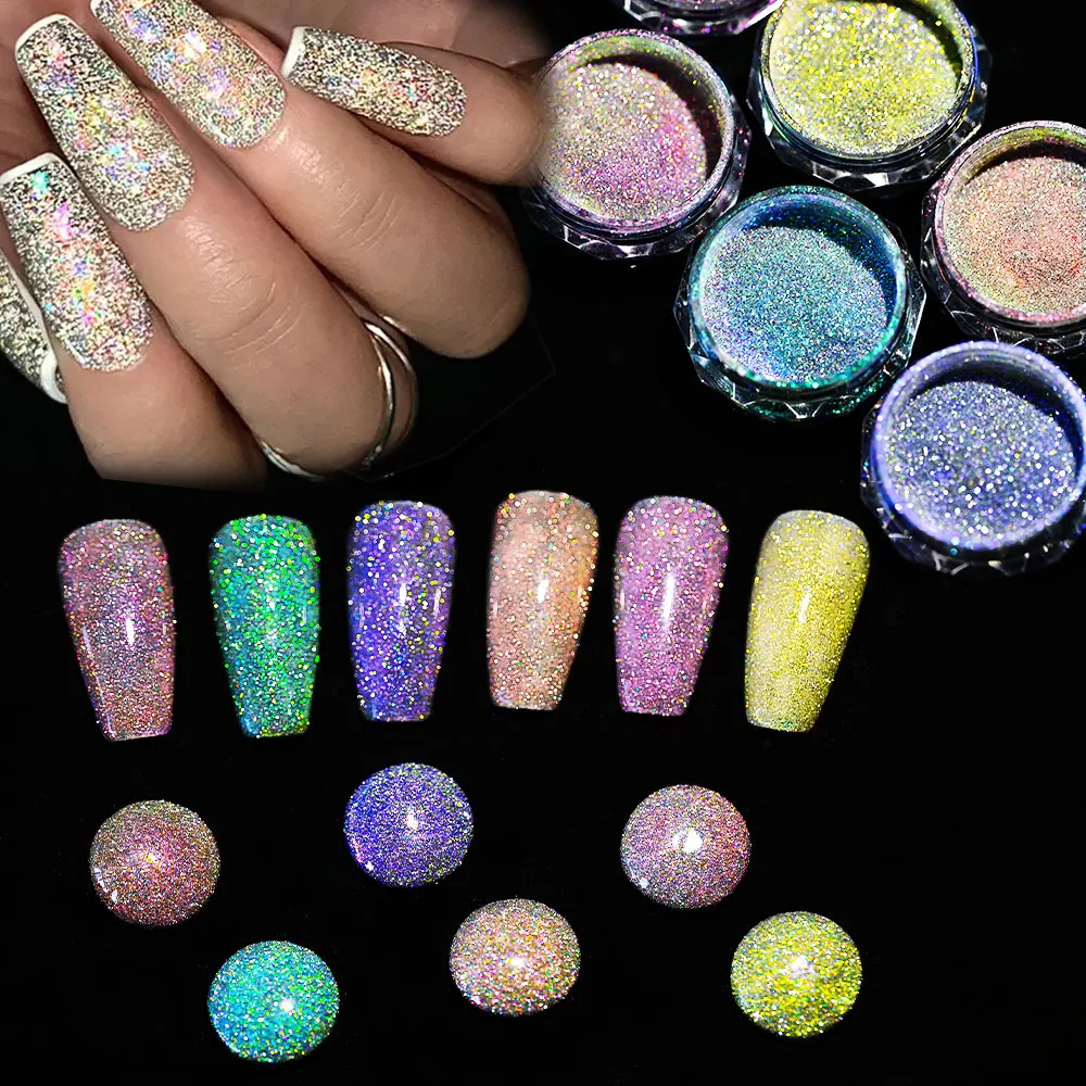6/8jars Sparkly Nail Art Glitter Powder Y2K Shiny Holographic Chrome Nail Pigment DIY Nail Gel Polish Supplies Rubbing Dust Deco