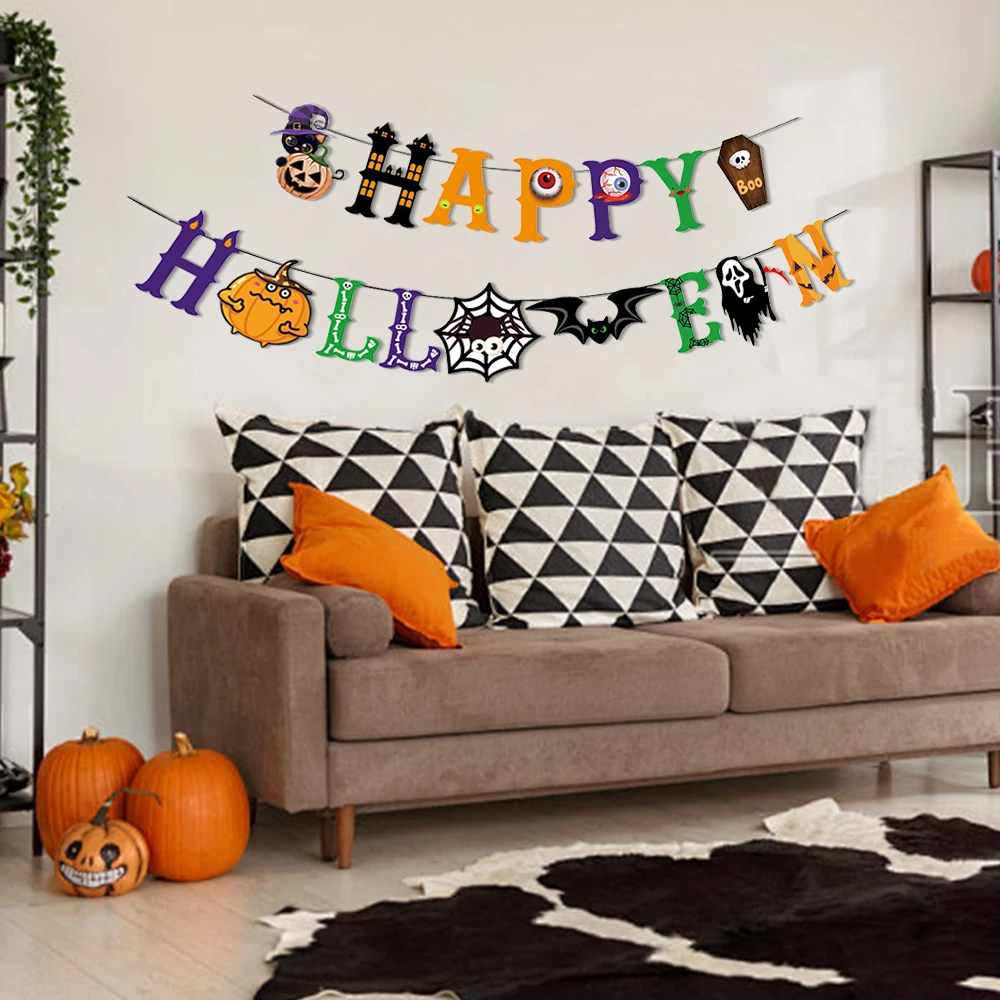 1 zestaw Halloween wiszący baner trznadel dynia duch nietoperz papierowy baner ozdoby w tle Halloween terror strona dekoracji