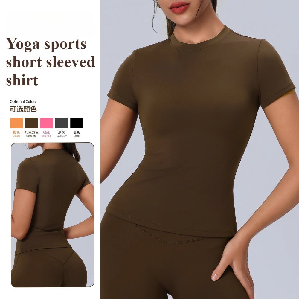 

Soft Fabric Round Neck Fitness Clothes Short Sleeve Women Quick Dry Breathable Tight Sportswear Outdoor Running Yoga Clothes Top