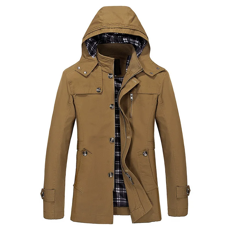 Washed Mid-Long Cotton Jacket Men's Plus Size Casual Outerwear