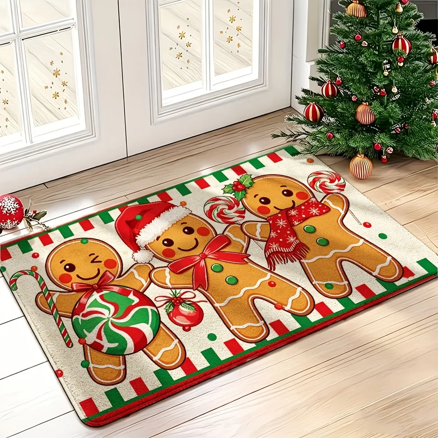Christmas Gingerbread Man Candy Print Floor Mat cottage front entry porch garage terrace household decoseasonal door rug gift
