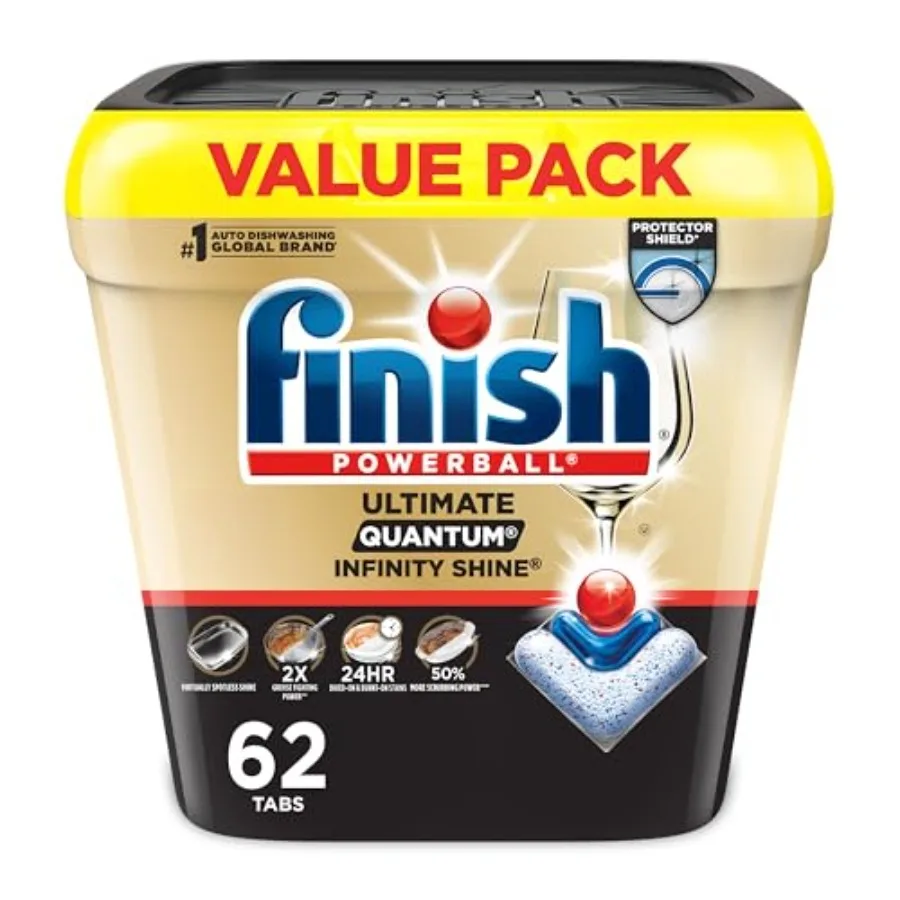 

Finish Ultimate Dishwasher Pods, No Pre-Rinse Dishwasher Detergent Soap Removes Burnt-On Stain, with Protector Shield and Cycle