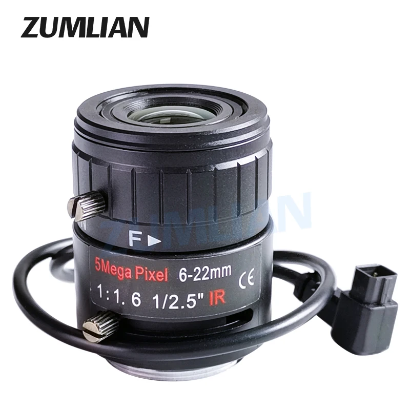 ZUMLIAN 6-22mm Varifocal Lens 1/2.5'' CS-Mount Camera IR CCTV Sensor Size F1.6 Auto Iris 5MP for Surveillance Cameras