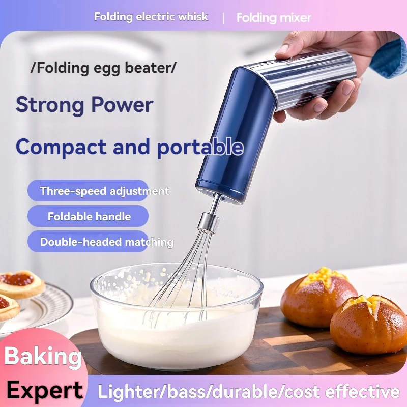 Electric Wireless Handheld Mixer with Whisk Attachment - Kitchen Cream Whipper and Foam Maker for Home Cake baking.