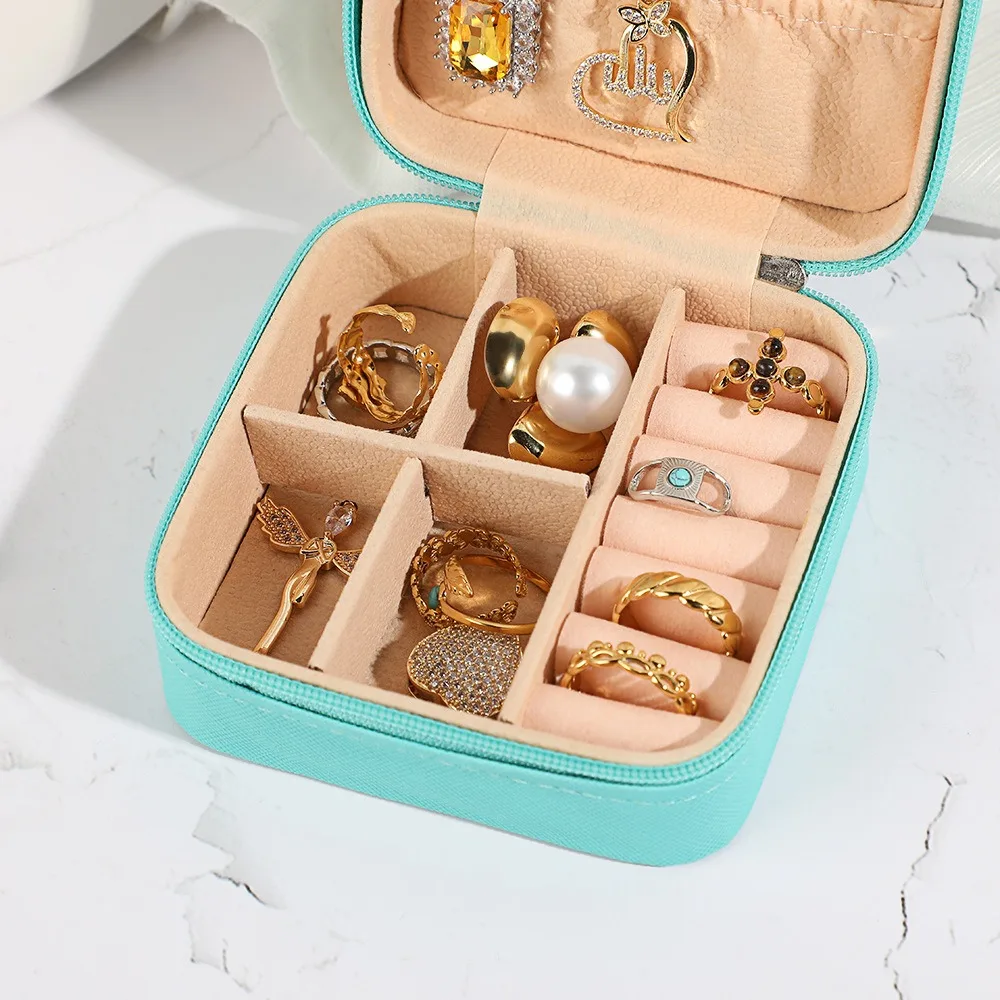 Portable Mini Jewelry Storage Box Travel Organizer Jewelry Case Leather Storage Earrings Necklace Ring Jewelry Organizer Display image 2