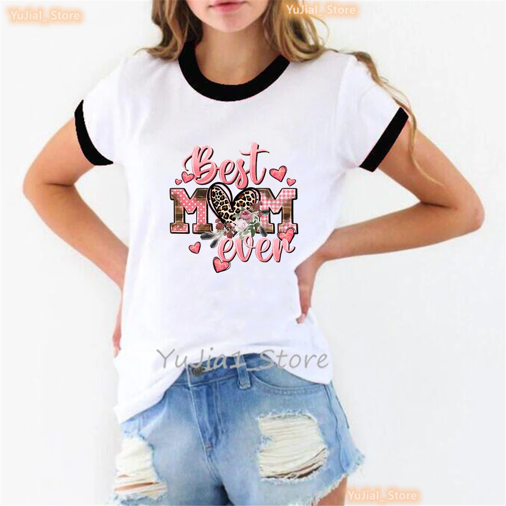 

Best Mom Ever Graphic Print T Shirt Women'S Clothing Pink Love Leopard Flowers Tshirt Female Summer Fashion Tops Tee Shirt Femme