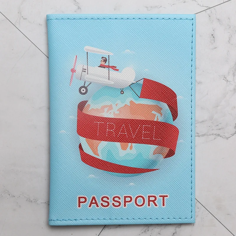 Travel Around The World Passport Cover Holder with ID Credit Air Ticket Slots Passport Protector Case Holder Travel Accessories