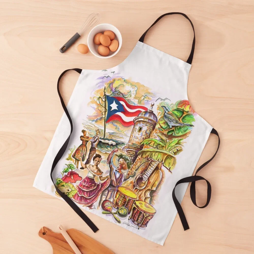 Patria - Puerto Rican Flag Apron esthetician Professional Barber Waiter Uniforms for kitchen useful Apron