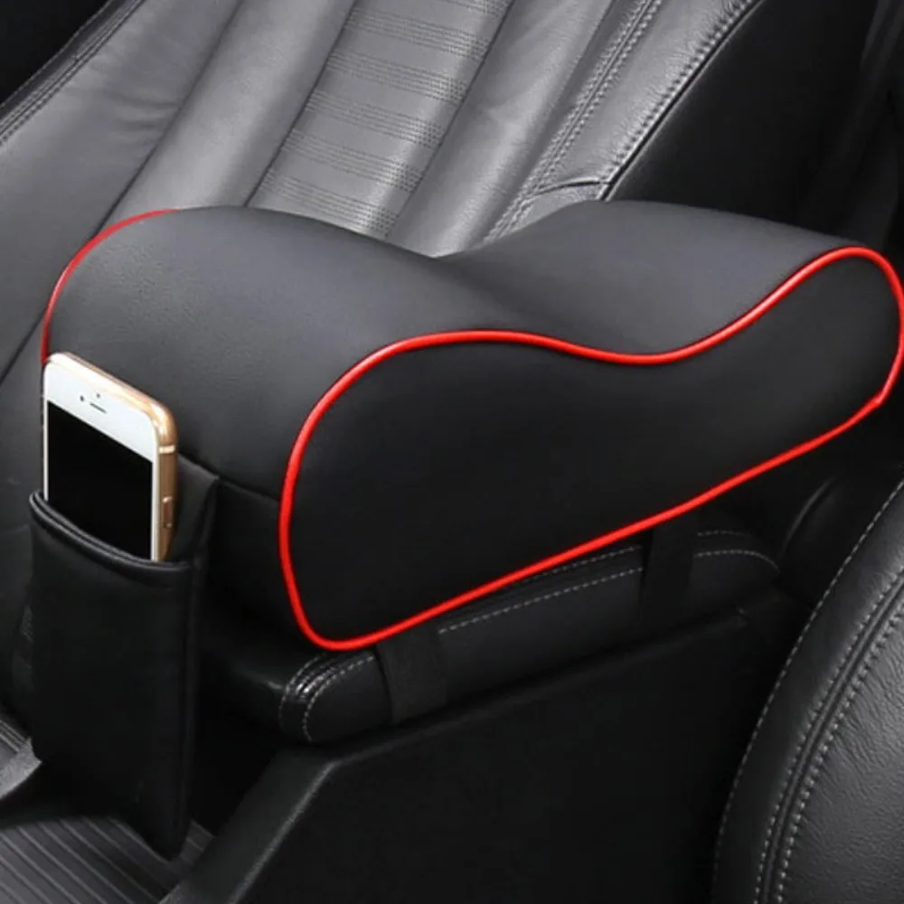 New Leather Car Armrest Pad Universal Mobile Phone Holder Armrest Pillow with Pocket Height Increasing Pad Car Interior