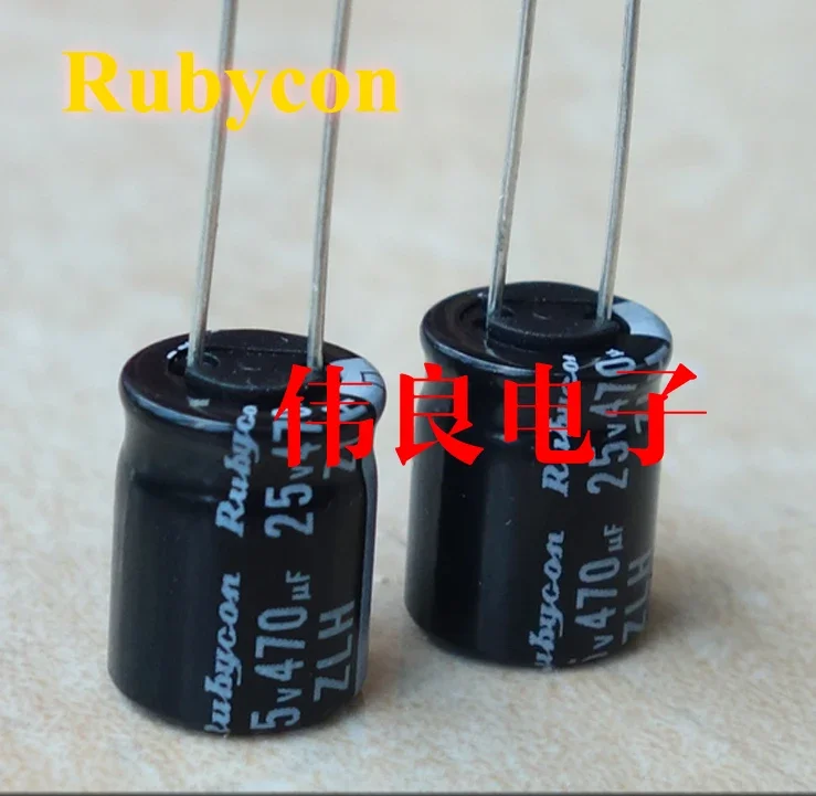 100pcs  470UF 25V ZLH series ruby Rubycon capacitor high frequency low resistance Japan imported electrolysis