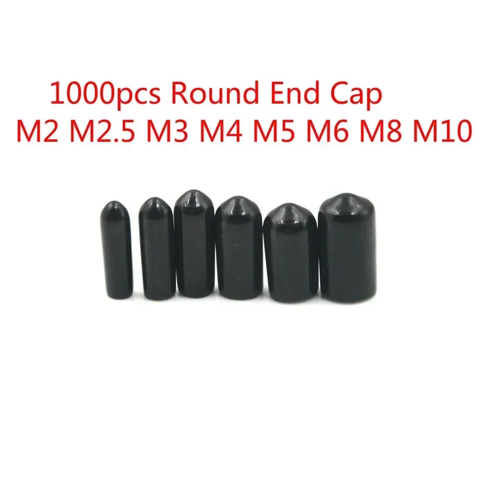 1000pc Round End Cap Screw Cover Rubber Cap Plastic Tube Hub Thread Protector Push-fit Cap for Pipe M3 M4 M5 M6 M8 M10