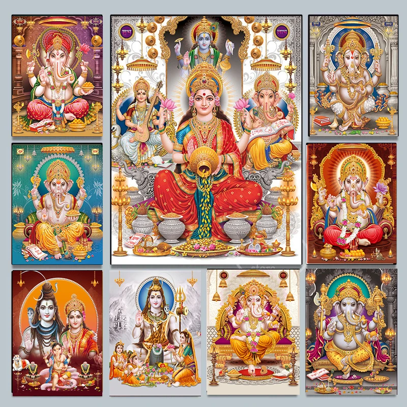 5D Diy Diamond Painting India Gold Ganesha Full Rhinestones Embroidery Mosaic Art Cross Stitch Kits Home Decor New Arrivals 2023