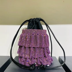 Purse Designer Luxury Handbags For Women 2023 Rhinestone Mesh Evening  Ladies Drawstring Bucket Bag Chain Shoulder Clutch bag