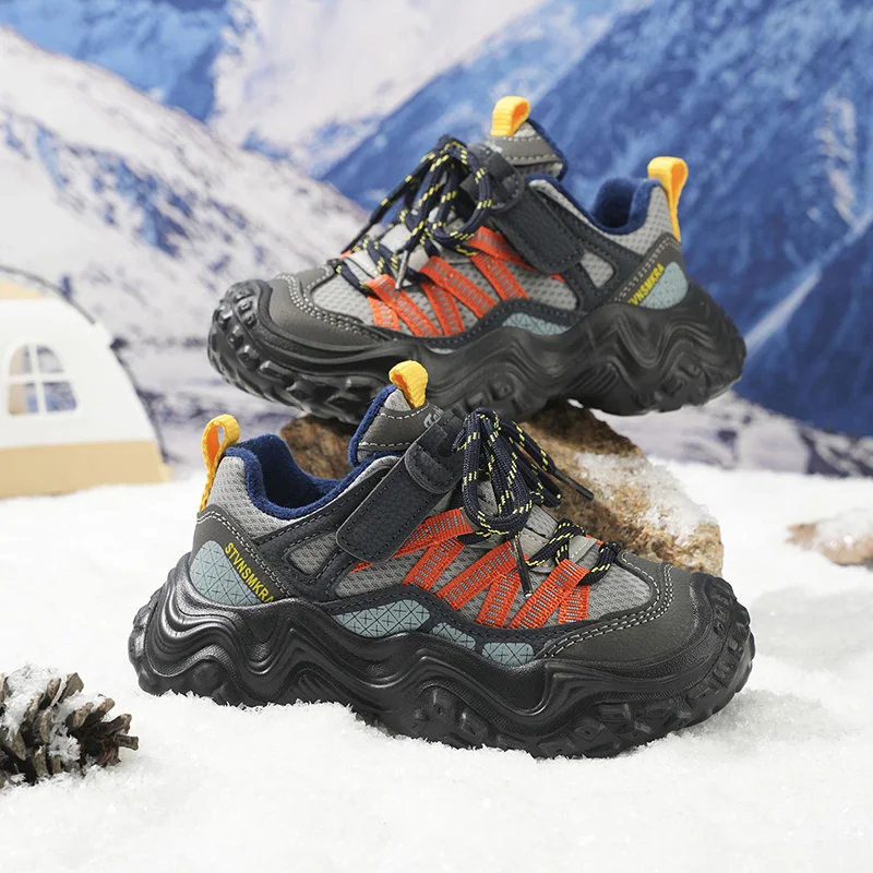 

Детская зимняя плюшевая походная обувь, дышащие уличные теплые кроссовки, зимние ботильоны, детская нескользящая треккинговая обувь, повседневная обувь