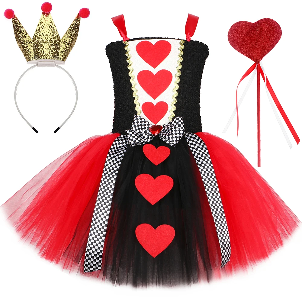 

Queen of Hearts Costume Girl Carnival Party Tutu Dress Up Wonderland Red Queen Cosplay Halloween Costume for Kids Fancy Clothes