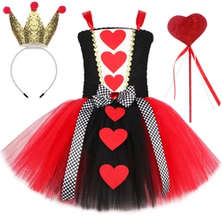 Queen of Hearts Costume Girl Carnival Party Tutu Dress Up Wonderland Red Queen Cosplay Halloween Costume for Kids Fancy Clothes