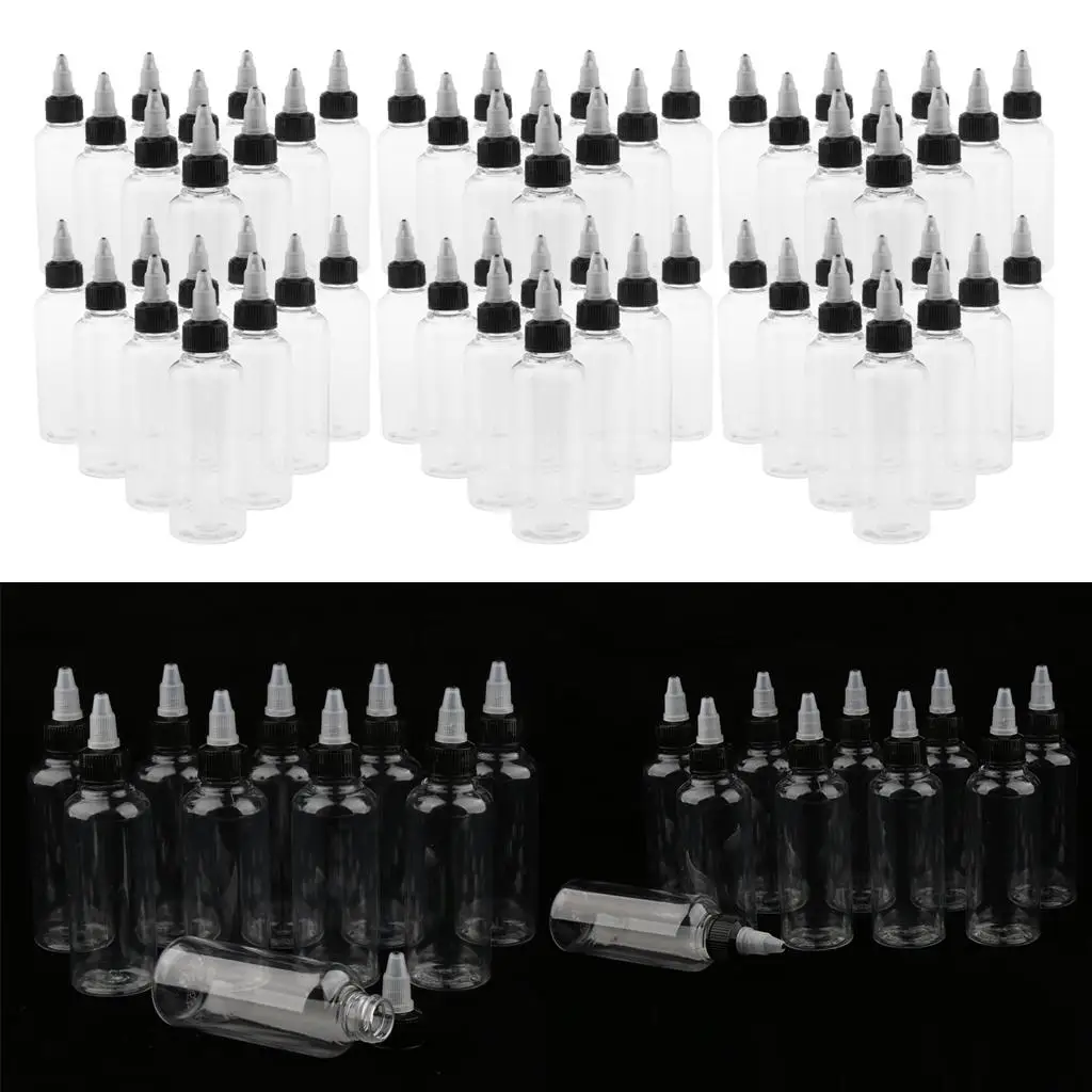 Paint Bottles with Tip Clear PET Twist Top Squeeze Design Leakproof for Liquid Dyes Inks and Glues 100ml Bulk 60 Pieces