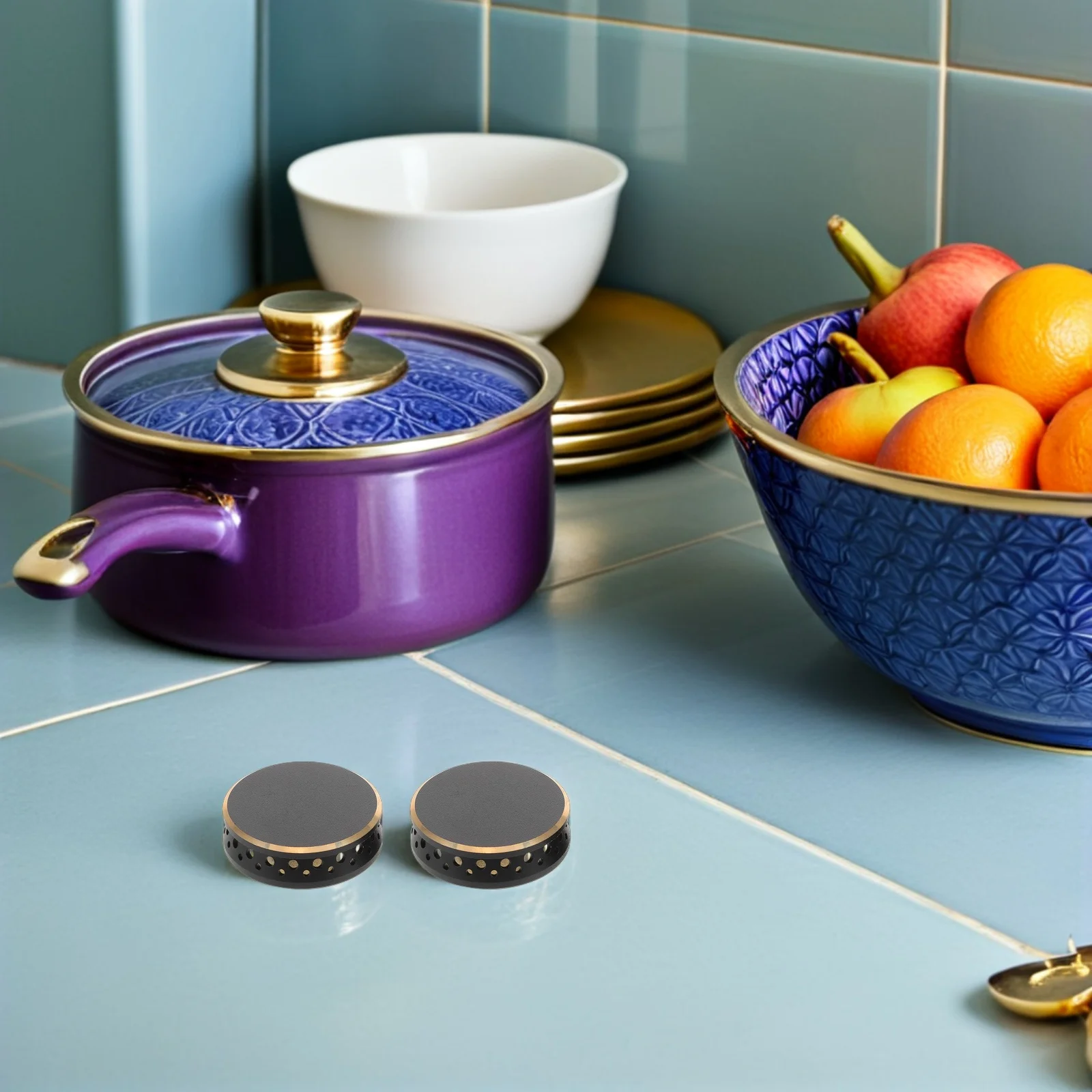 

2Pcs Gas Stove Burner Caps High-Temperature Resistant Metal Cooker Replacement Embedded Design Flame Distributor Efficient