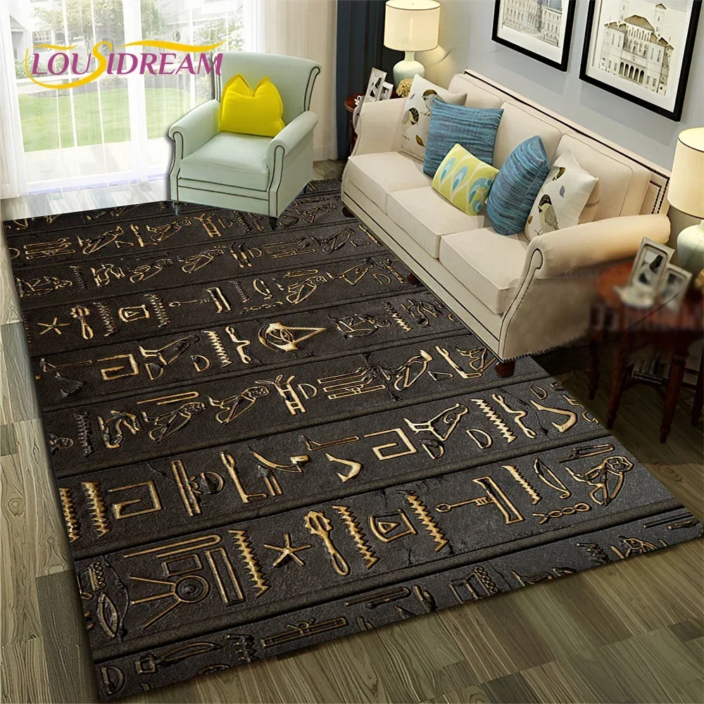 Ancient Egyptian Hieroglyphics Symbol Carpet Rug for Home Living Room Bedroom Sofa Doormat Decor,kid Area Rug Non-slip Floor Mat