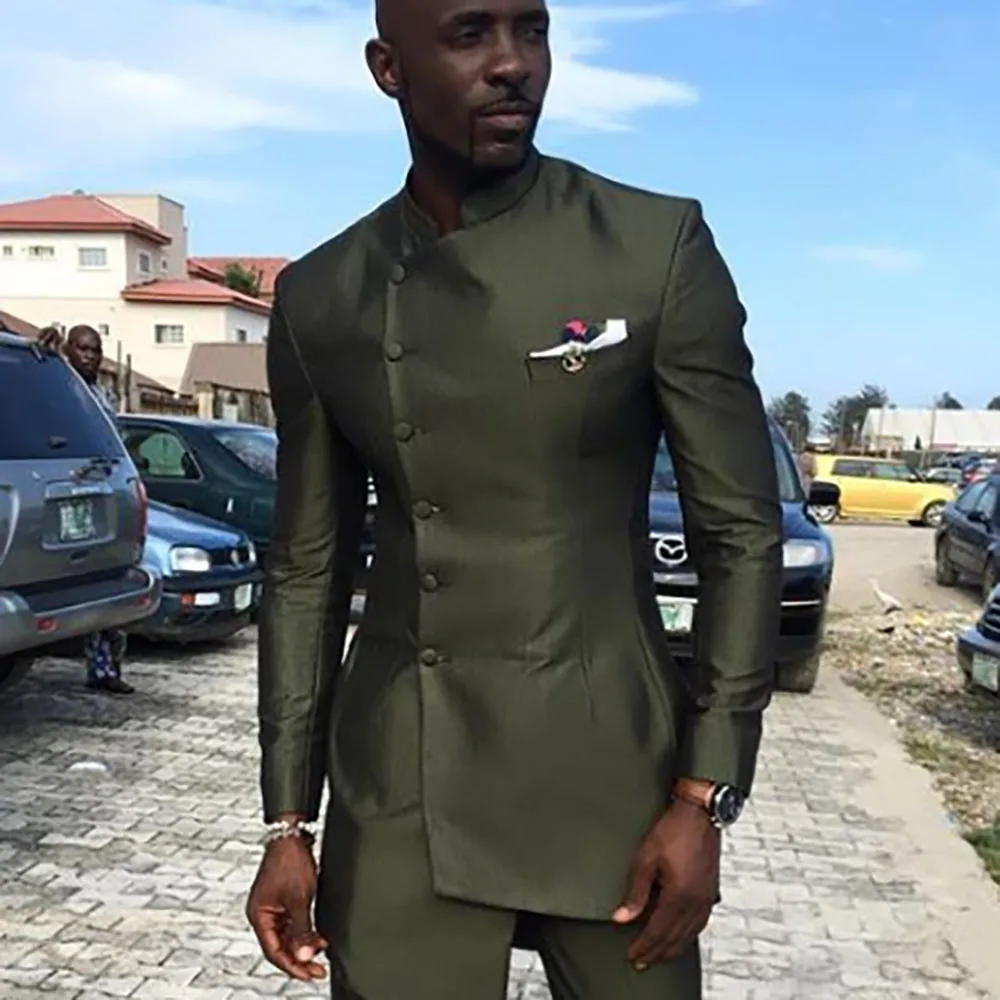 

Customized Men's Suits Modern African Dashiki Single-breasted Two Pieces(Jacket+Pants) Male Formal Wedding Evening Party Set