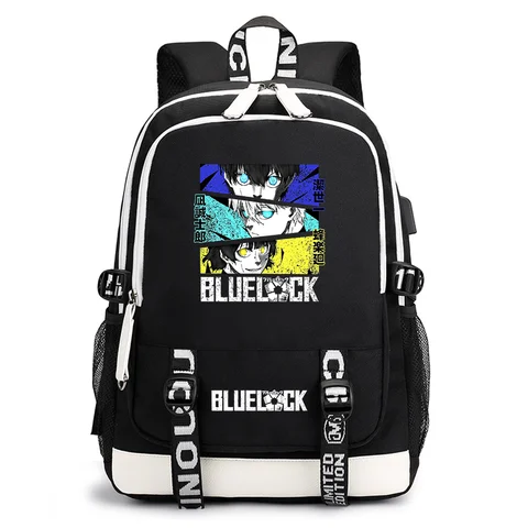 Anime BLUE LOCK 인쇄 배낭 십대 패션 야외 거리 USB 배낭 대용량 배낭 학교 학교 가방