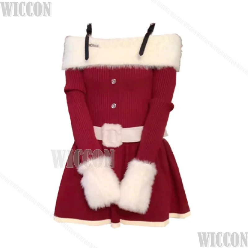 2026 عيد الميلاد فستان أحمر أنيمي تأثيري حلي حمالة تنورة قصيرة مثير ملابس امرأة ساخنة كوس دعوى هالوين كرنفال الزي #6
