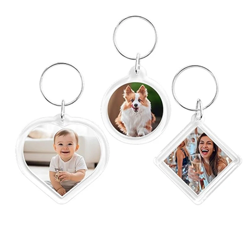 HOT SALE 50Pcs Pendant Picture Frame Keyrings, Clear Acrylic Photo Frame Keyring, Make Your Own Personalized Keyring Kit