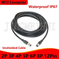 M12 2P 3P 4P 5P 6P 8P 12Pin impermeable IP67 enchufe macho hembra de aviación con Cable conector roscado para sistemas de datos y telecomunicaciones