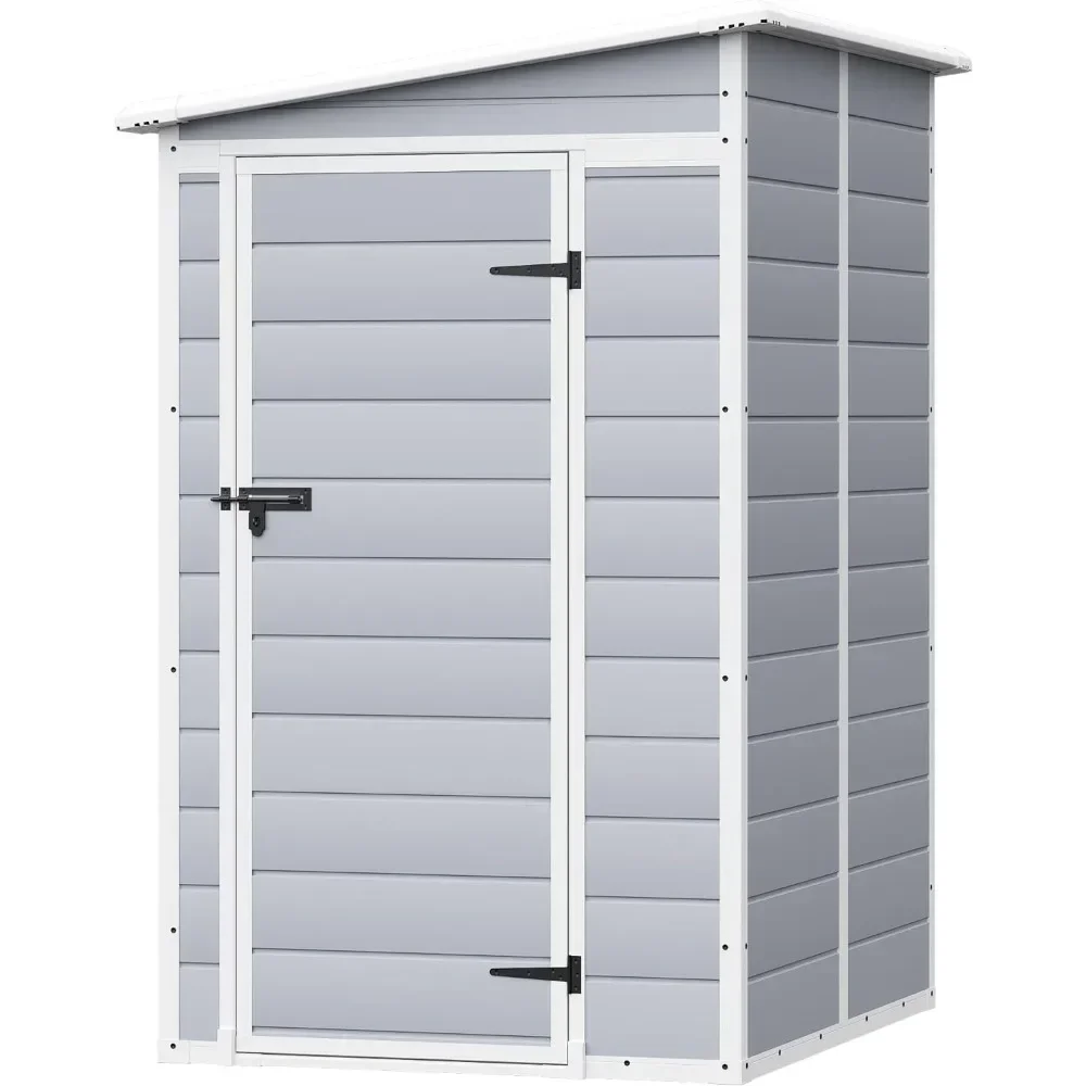 

Resin Outdoor Storage Shed, 5X 4 FT Garden Tool Sheds & Outdoor Storage House with Single Lockable Door for Backyard Garden