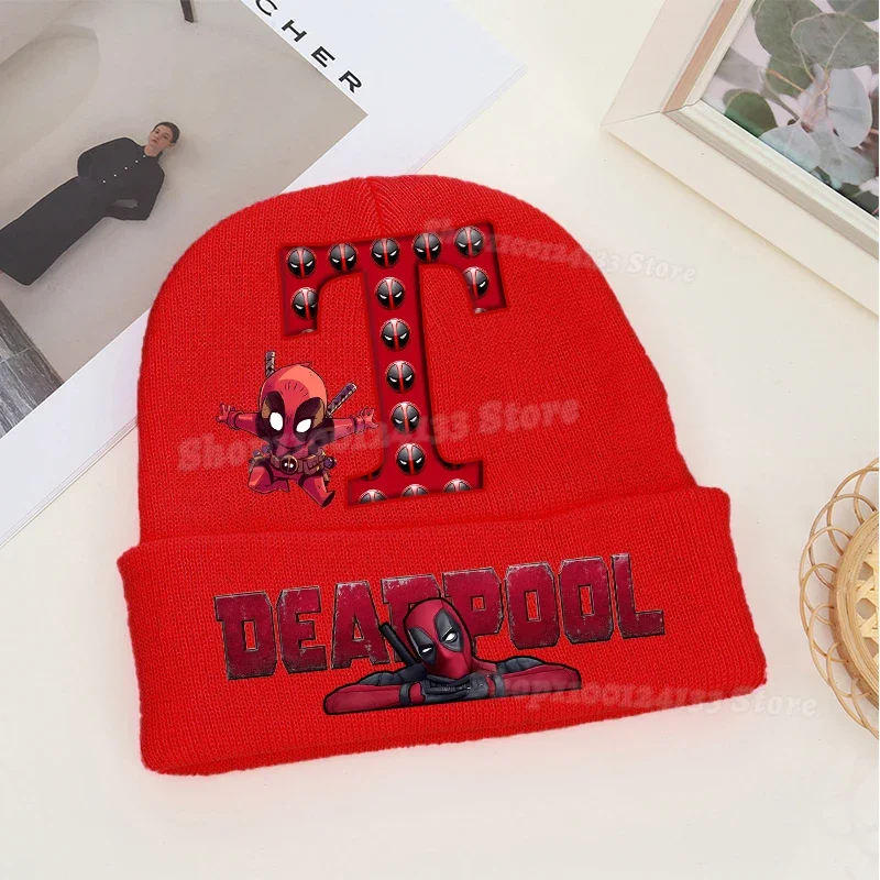 Deadpool Baby Knitted Hats Beanie Cap Letters Disney Role Cartoon Print Kids Outdoor Winter Warmth Headgear Child' Birthday Gift