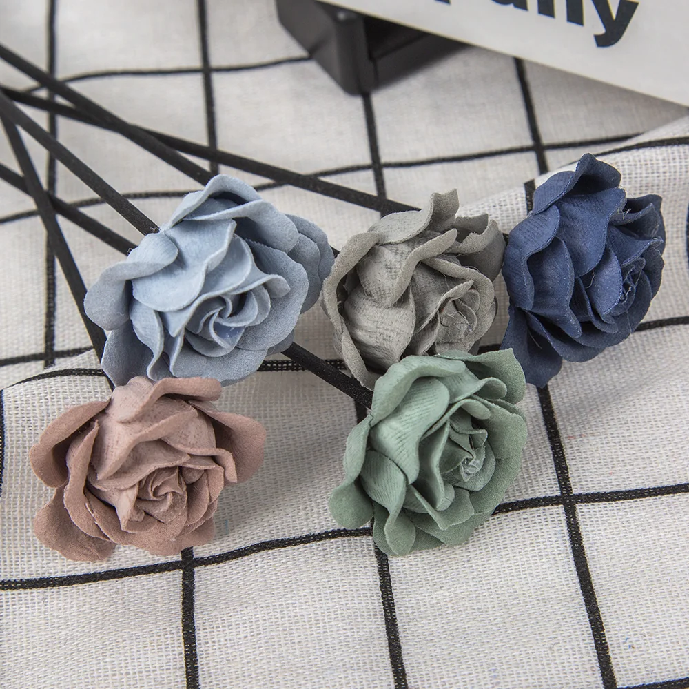 5 Colors 5PCS Leather Velvet Artificial Flower Rattan Reed Fragrance Aroma Diffuser Refill Stick Diy Floral Home Decor Crafts