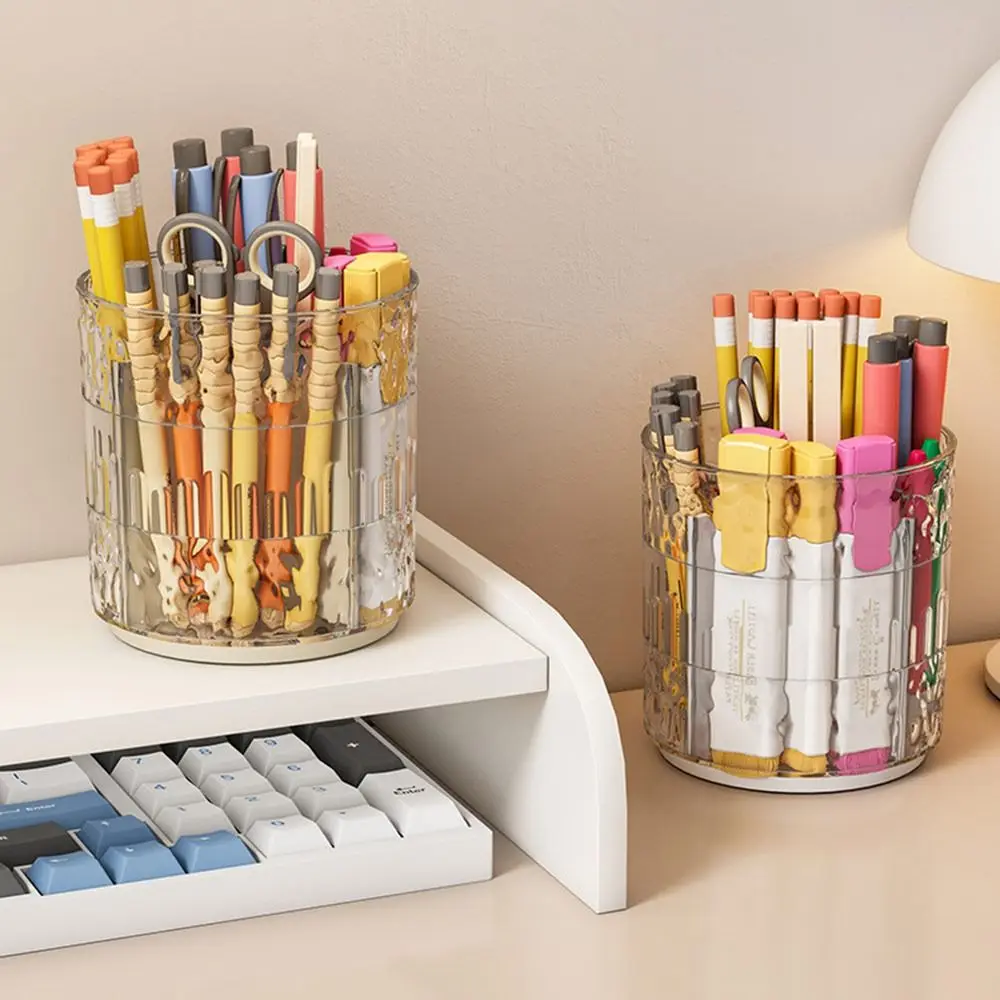 창의적인 회전식 펜 홀더 대용량 투명 연필 케이스 탈착식 메이크업 브러시 보관함