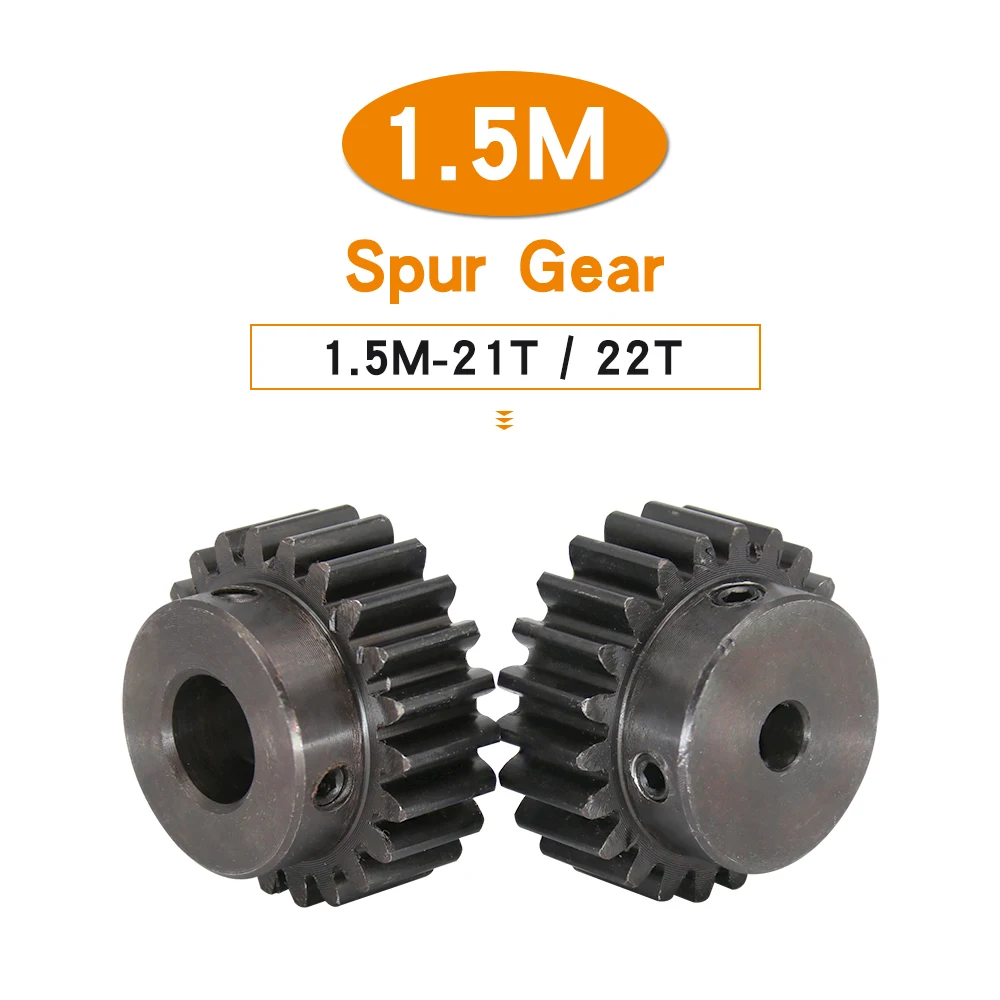 

Motor Gear 1.5M-21T/22T Bore 6/8/10/12/14 mm Teeth Thickness 12 mm Blackening SC45#Carbon Steel Metal Gears for Transmission