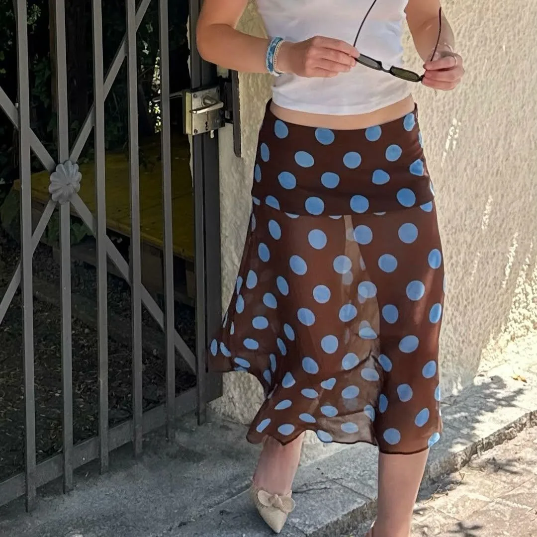 

Fashion Printed Skirts Elegant Polka Dot Irregular Mesh See Through Skirts VY2K intage Printed Luxury Party Women's Skirts