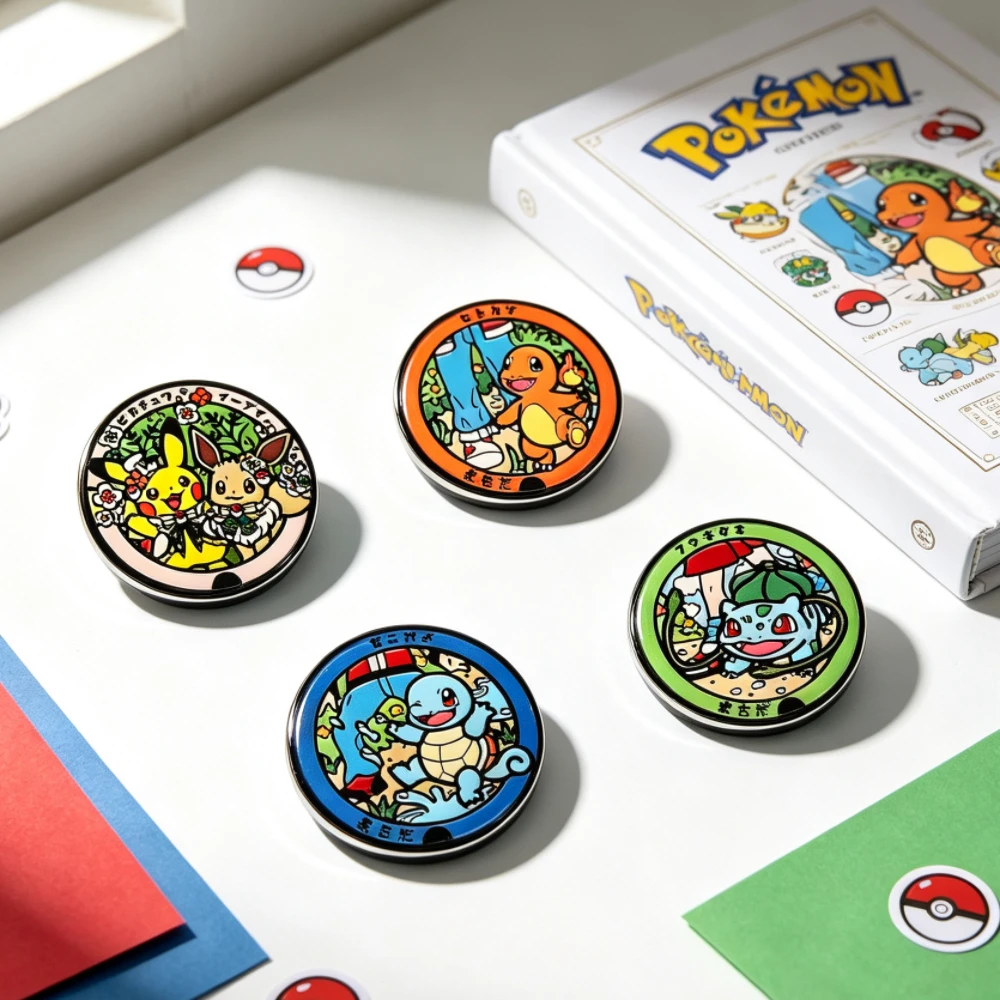 4 Styles Round Anime Illustration Enamel Brooches, Forest Small Animal Combo Badges, Decor Accessories for Canvas Bag & Denim
